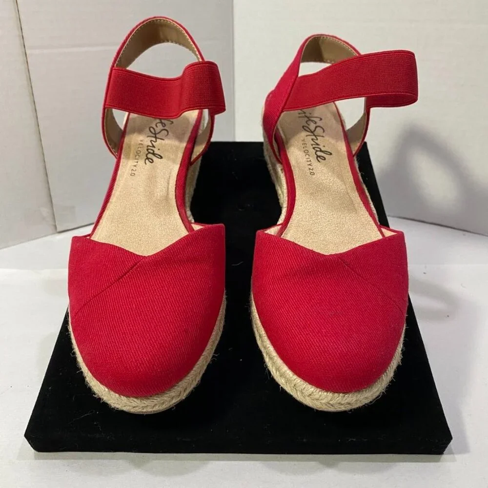 LifeStride Velocity 2.0 Red Espadrille Wedge Sandals — Women’s 6.5